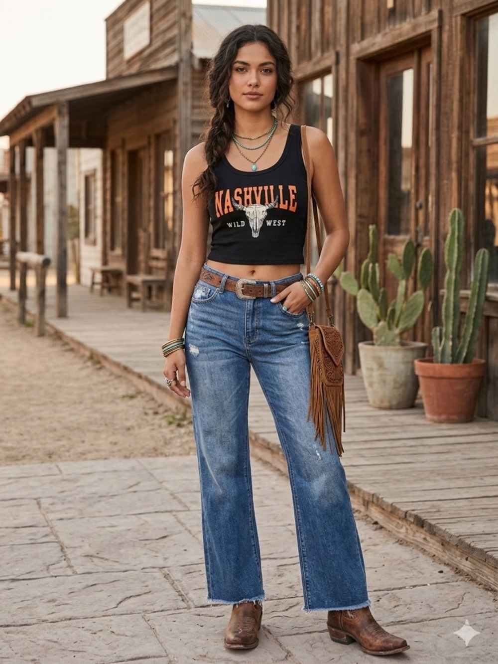 Obsessive Love Nashville Wild West Skull Graphic Tank Top L‎ Black Western rodeo